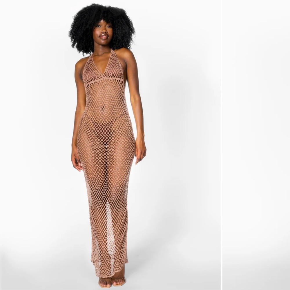 Women's Tan Crochet Swim Coverup